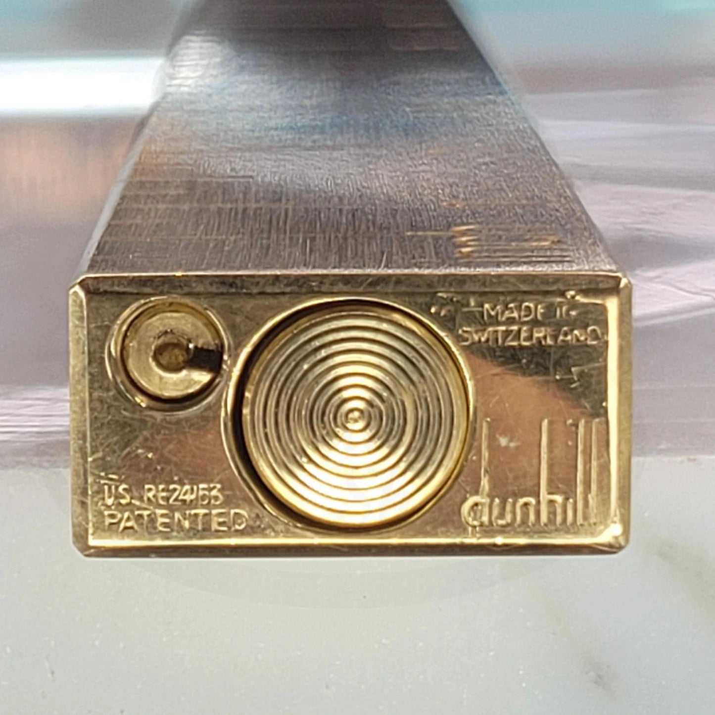 Dunhill Rollagas Ruler Table Lighter Dunhill-28 brass satin gold finish rectangular with ignition roller and ruler markings