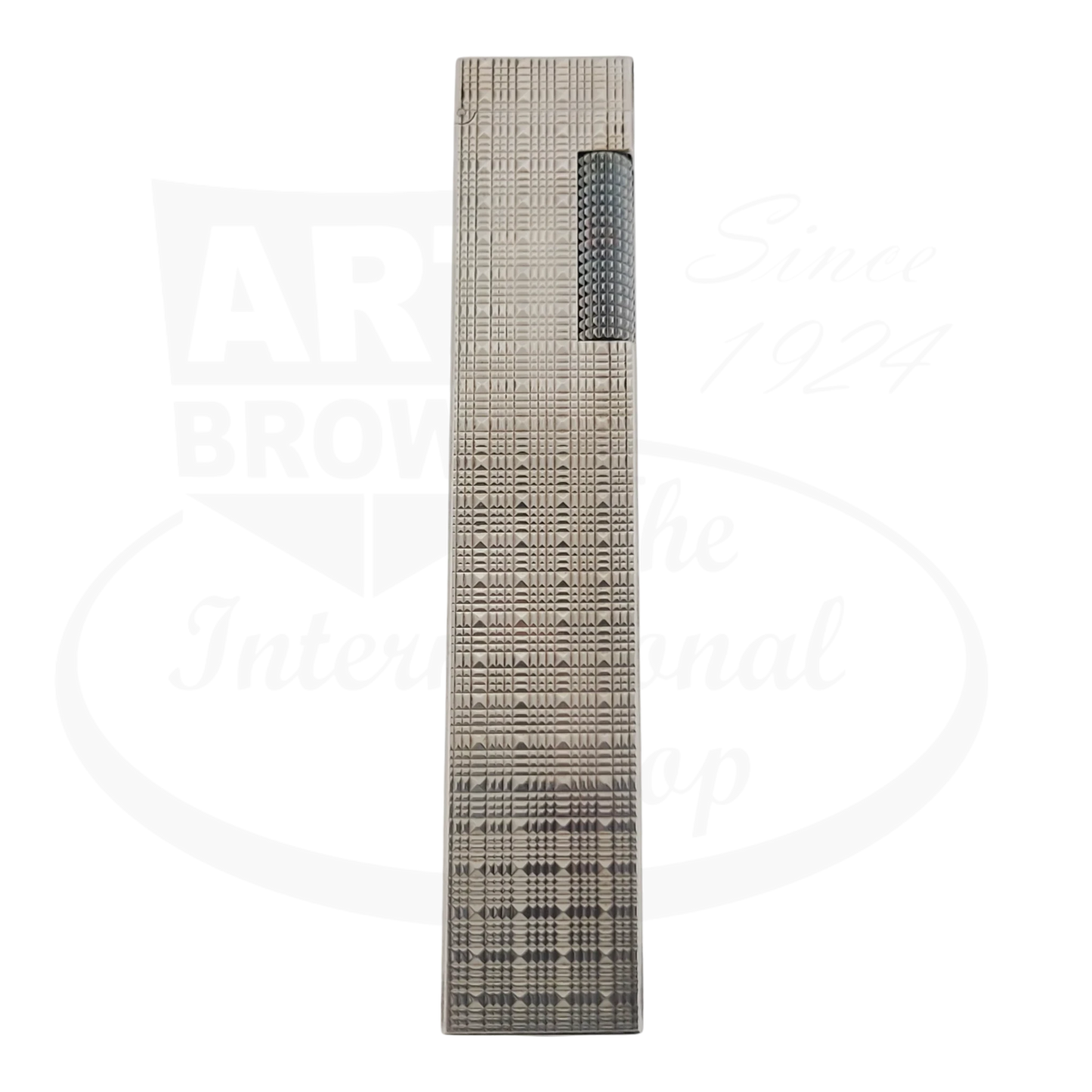 Preowned Dunhill Rollagas Silver Tartan Square Guilloche Table Lighter Dunhill-31 silver-plated brass, engraved pattern, rectangular shape