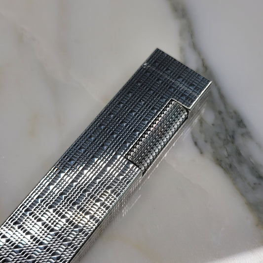 Preowned Dunhill Rollagas Silver Tartan Square Guilloche Table Lighter, Dunhill-31