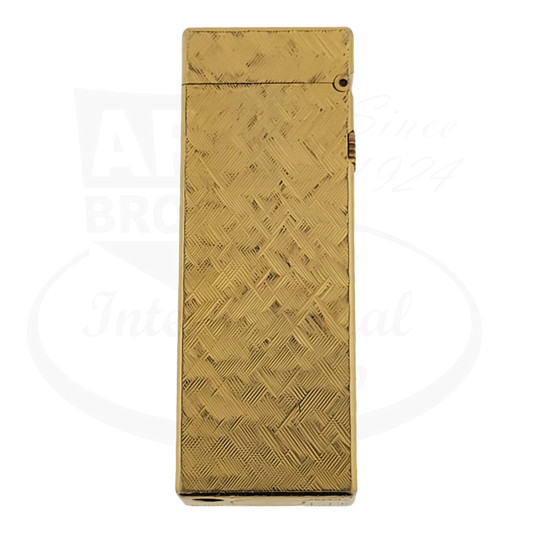Dunhill Rollagas gold-plated crosshatch lighter featuring diagonal geometric pattern, vintage luxury smoking accessory from Art Brown Collection