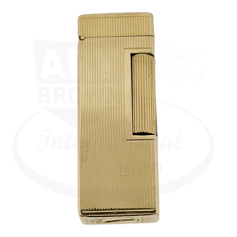 Preowned Vintage Dunhill Rollagas Gold Vertical Lines Petrol Lighter with 14K Jacket