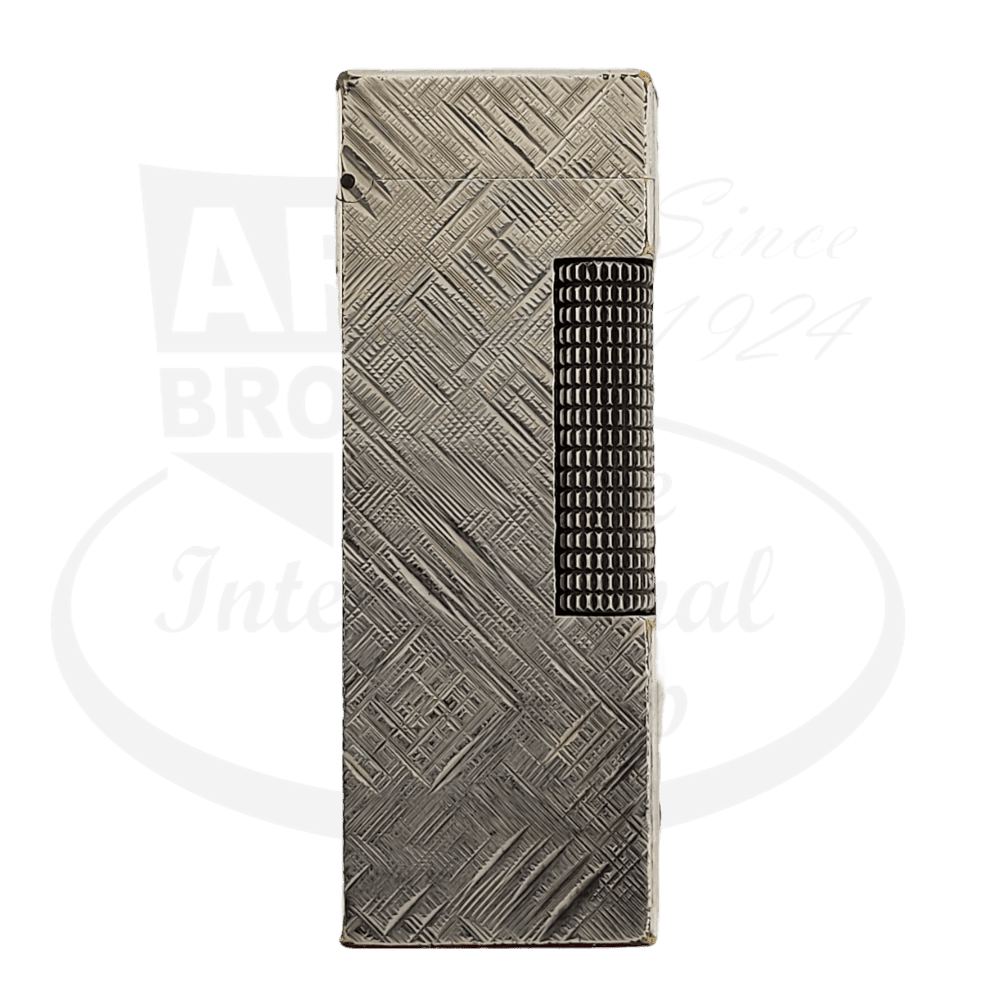 Dunhill Rollagas B65 silver-plated vintage lighter with Florentine cross-hatch pattern, textured side panel, rectangular shape, 1970s era