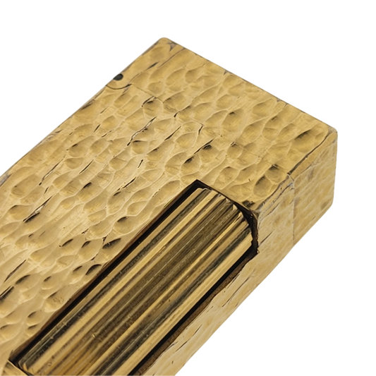 Preowned Dunhill Rollagas Gold Bark Lighter, A152, gold plating with textured bark pattern and light wear marks
