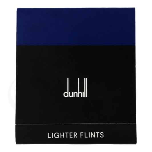 Dunhill Lighter Flints 9-pack, metal flints in black-blue retail packaging, compatible with Rollagas and standard lighters