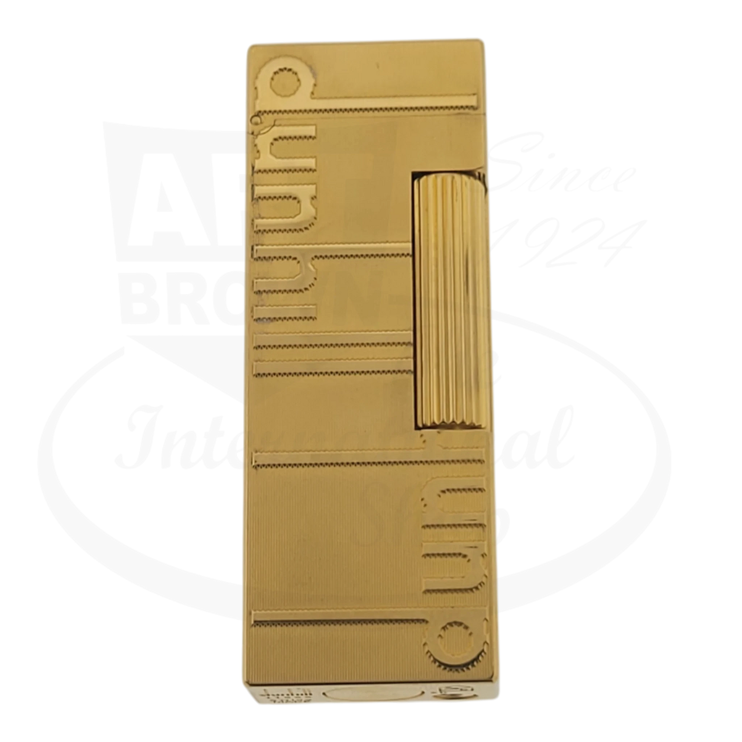 Preowned Dunhill Rollagas Gold Logo Signature Lighter RL8400 gold-plated brass with engraved Dunhill logo and rollbar ignition