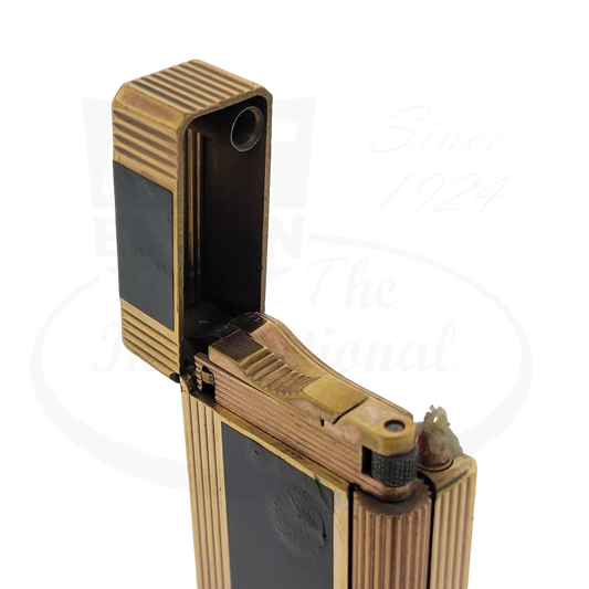 Refurbished Vintage S.T. Dupont Ligne 1 Small Black Lacquer & Gold Petrol Lighter
