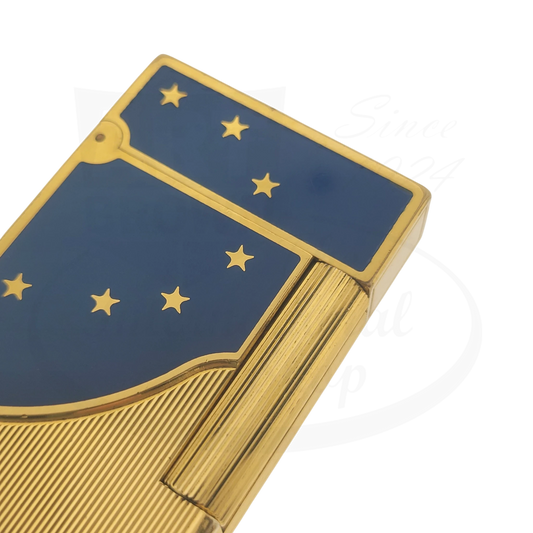 S.T. Dupont Ligne 2 Europa 34 gold-plated brass lighter with blue lacquer and gold stars, limited edition 1993