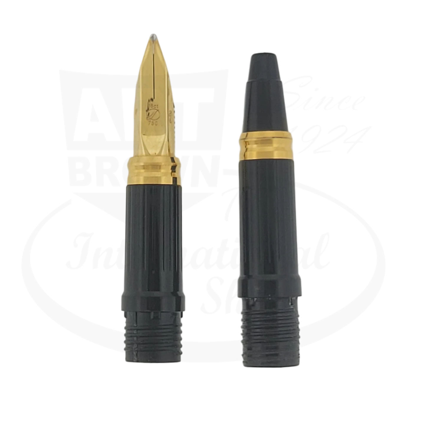 S.T. Dupont Classique, black resin fountain pen grip section with 18K gold broad nib and gold trim