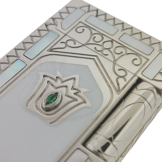 Preowned Vintage S.T. Dupont Limited Edition Ligne 2 Small Taj Mahal Lighter close-up with ornate guilloche and gemstone detail gallery 2