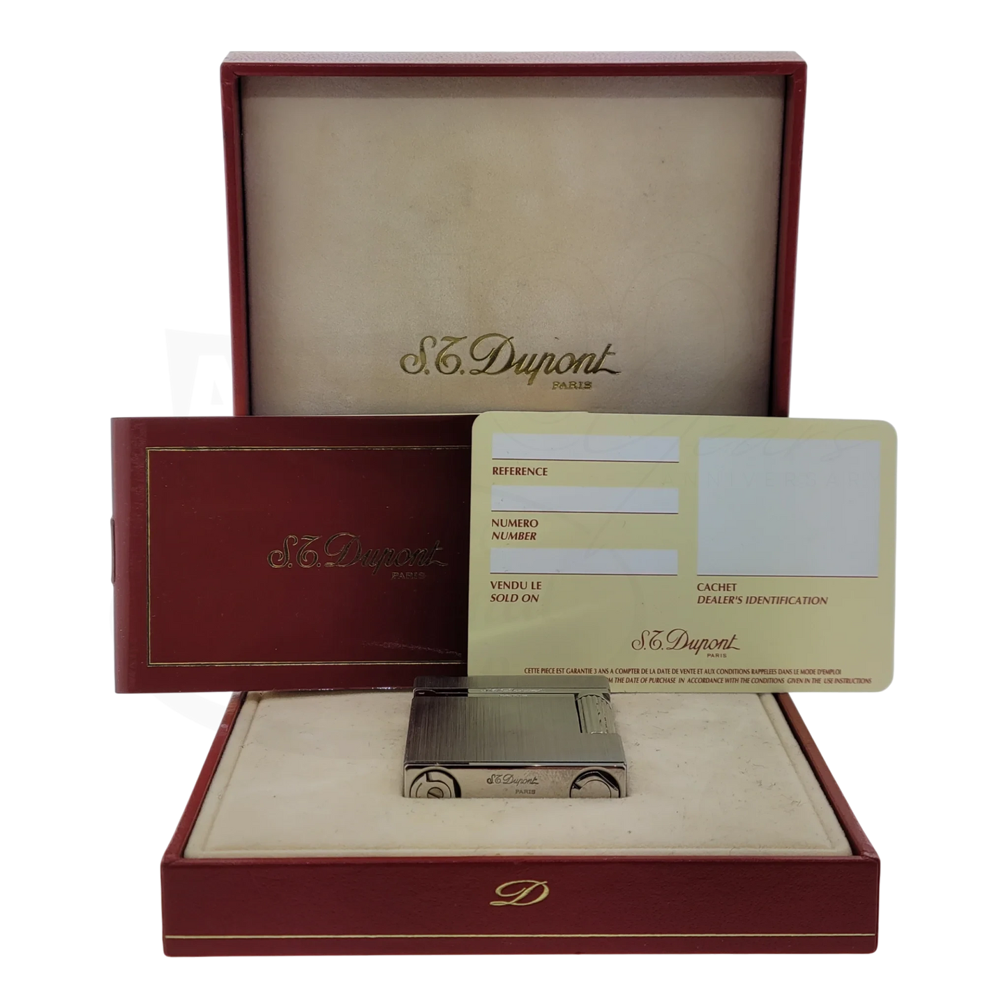 S.T. Dupont Ligne 2 brushed palladium soft flame lighter with official certificate and red leather box set