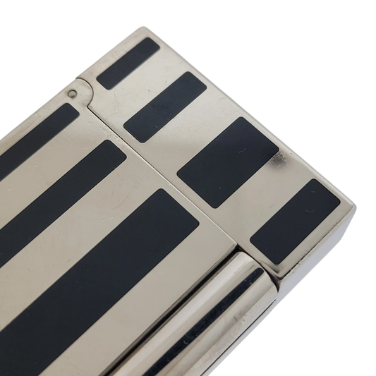 Preowned S.T. Dupont Ligne 2 Black Lacquer Stripes & Palladium Lighter, Dupont-53