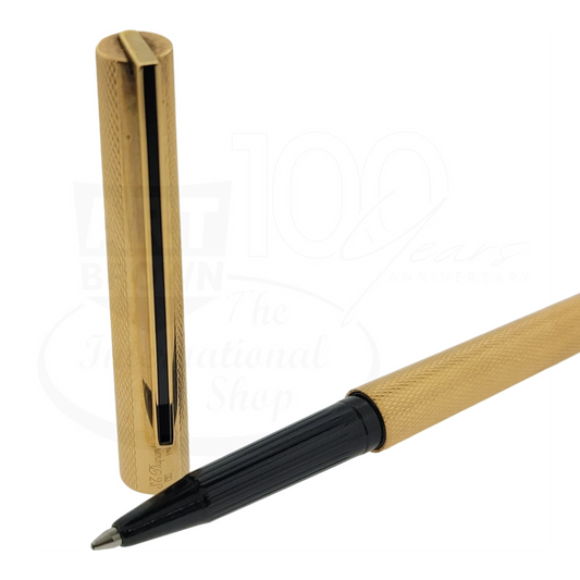 S.T. Dupont Classique rollerball pen in gold barley grain with black lacquer grip and detached cap