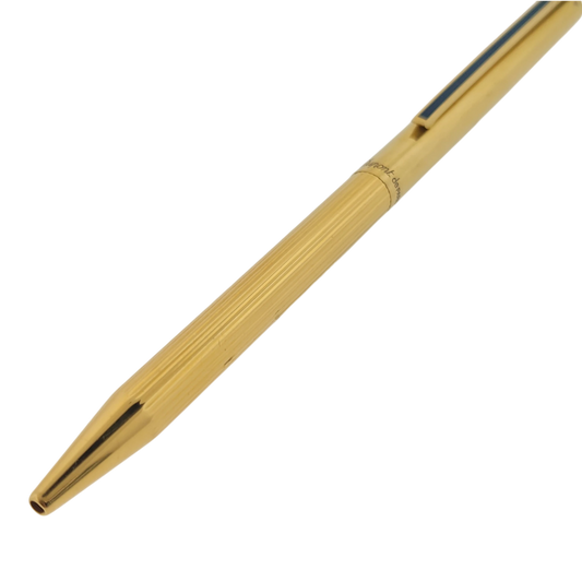 Preowned Vintage S.T. Dupont Classique Vermeil Vertical Lines Ballpoint Pen w Lacquer Clip