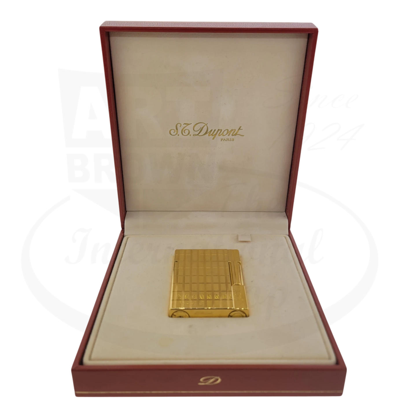 S.T. Dupont Gatsby gold grid lighter, in original box.