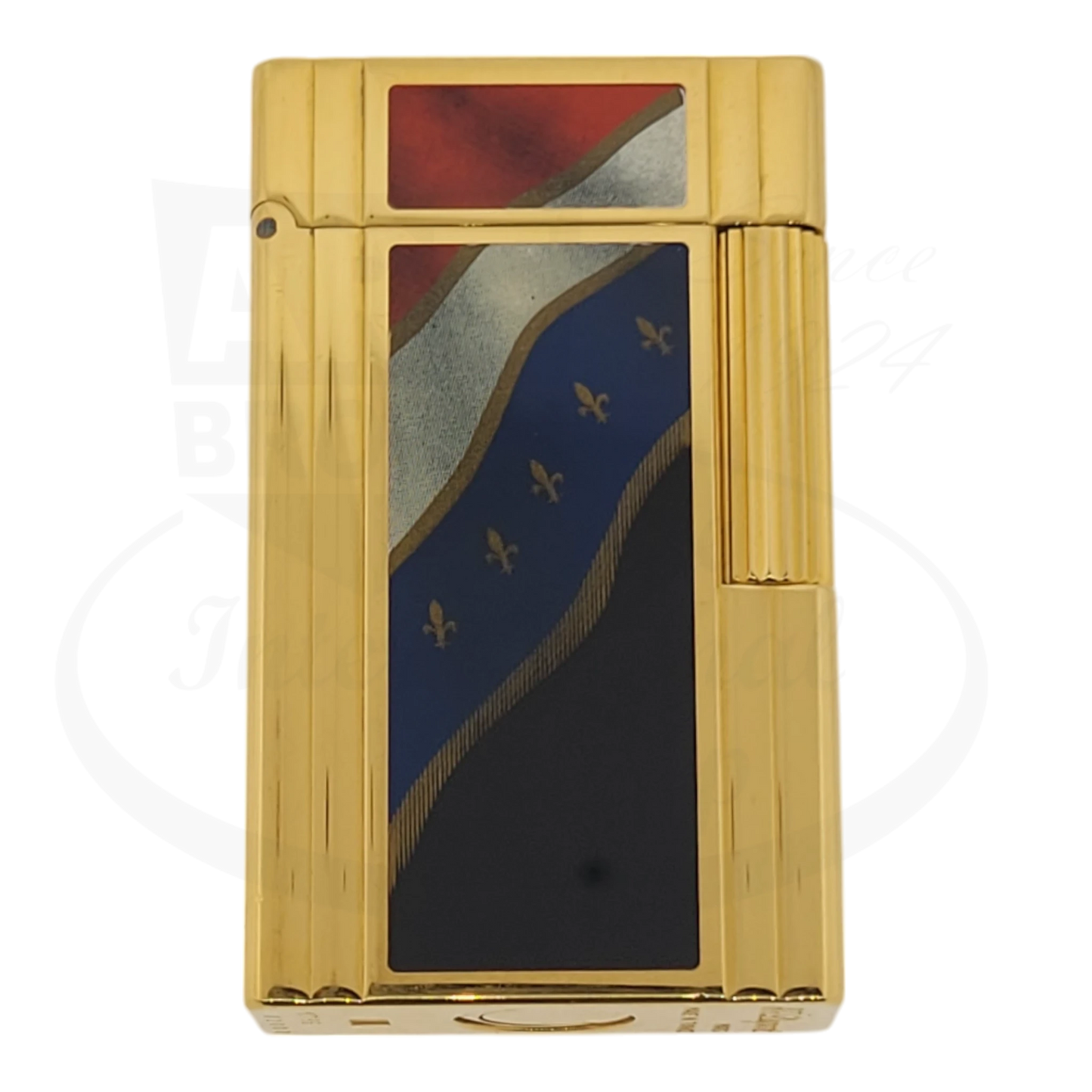 S.T. Dupont Ligne 1 French revolution lighter, seen from the front showcasing tricolor lacquer French flag.