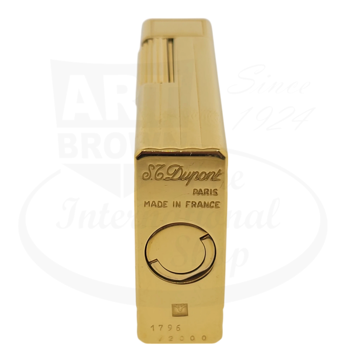 S.T. Dupont Ligne 1 French revolution lighter, seen from the bottom showing limited edition numbered engraving.