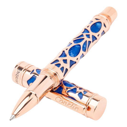 Conklin Endura Deco Crest Blue & Rose Gold Rollerball Pen, CK72218