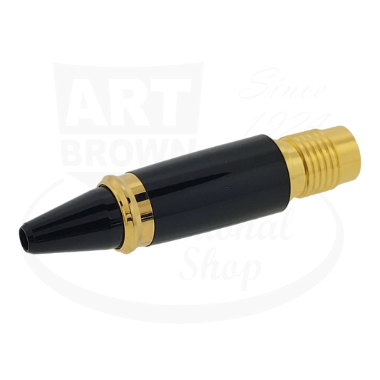 S.T. Dupont Fidelio rollerball grip in glossy black lacquer with gold-plated metal trim, featuring threaded converter design for fountain pen conversion