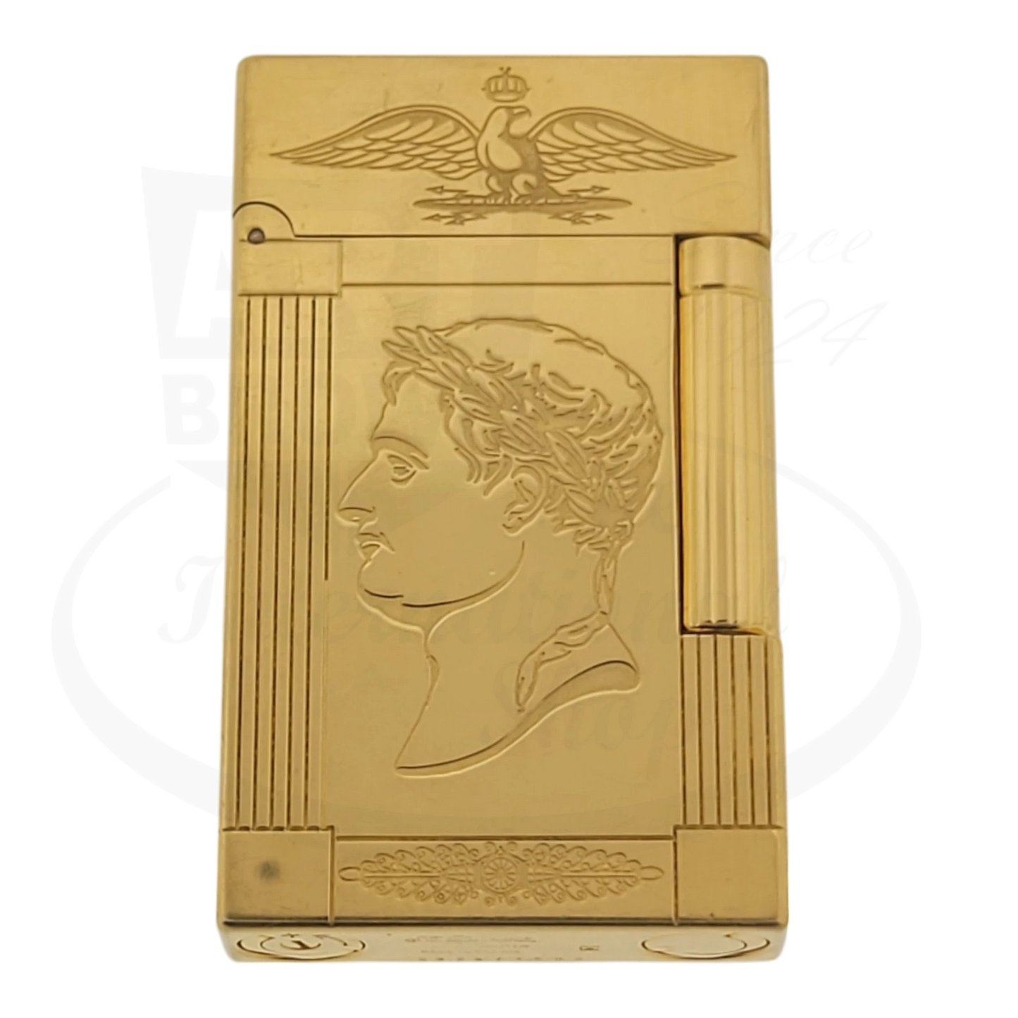 ST Dupont Ligne 2 Napoleon Limited Edition gold-plated lighter featuring engraved imperial eagle and Napoleon profile portrait