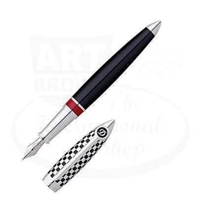 S.T. Dupont Grand Prix Writing Fountain Pen Set 251680RM Palladium black with checkered racing cap design