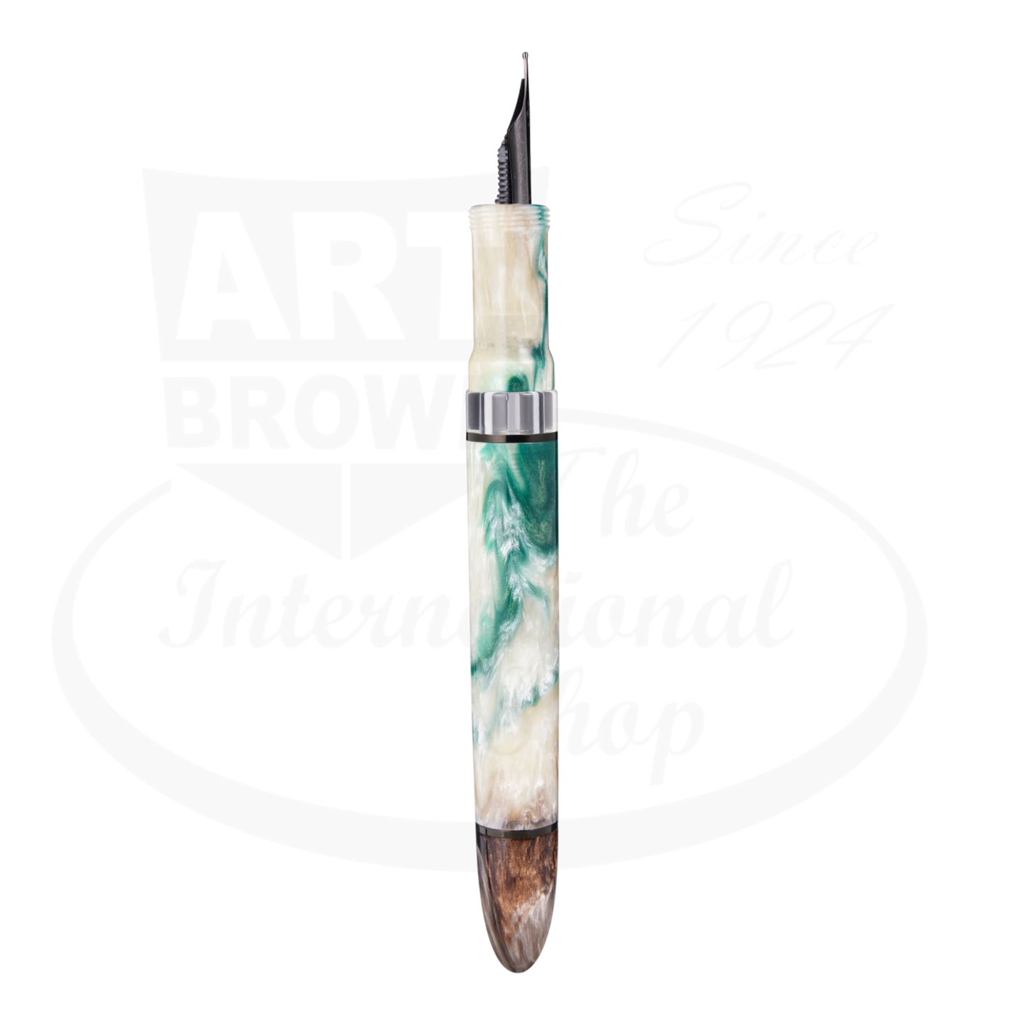Nahvalur Horizon Twilight Medium Fountain Pen pearlescent acrylic green white brown resin barrel with steel nib