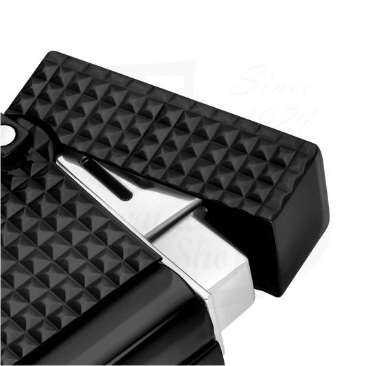 S.T. Dupont Ligne 2 K27068CH luxury metal lighter featuring diamond guilloche pattern in matte black with silver-tone accents and adjustable necklace chain