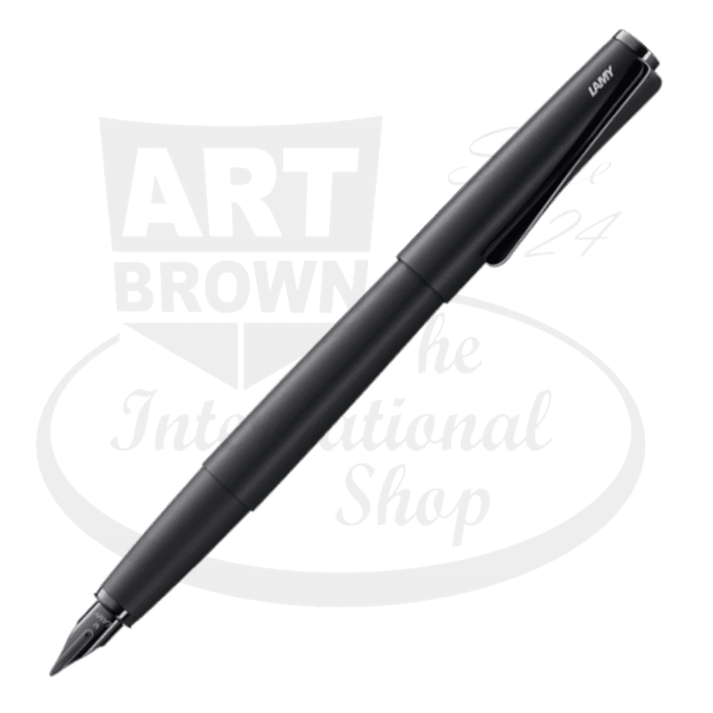 LAMY Studio LX L66ALBKF fountain pen in matte black lacquer with steel propeller clip, black PVD-coated fine nib, cylindrical design