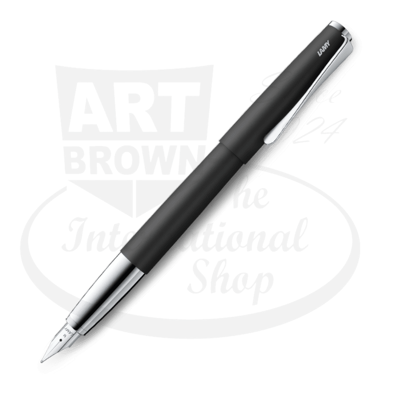 LAMY Studio L67M fountain pen in matte black aluminum with polished steel propeller clip and medium nib against white background