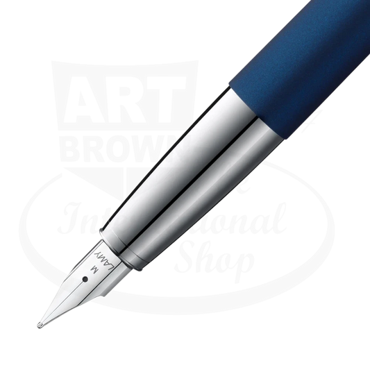 LAMY Studio Imperial Blue Medium Fountain Pen L67IBM steel nib blue lacquer metal barrel close-up view