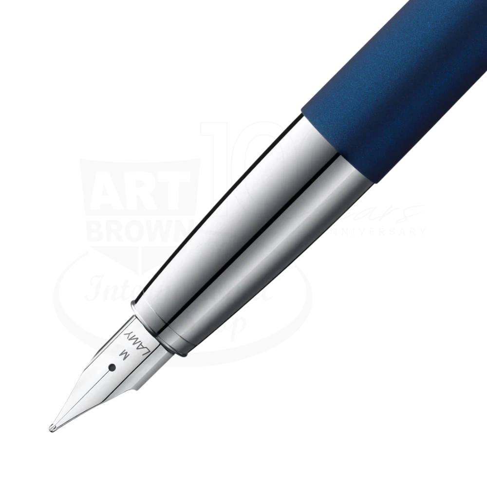 LAMY Studio Imperial Blue Medium Fountain Pen, L67IBM, metal body, blue barrel, silver nib and grip section