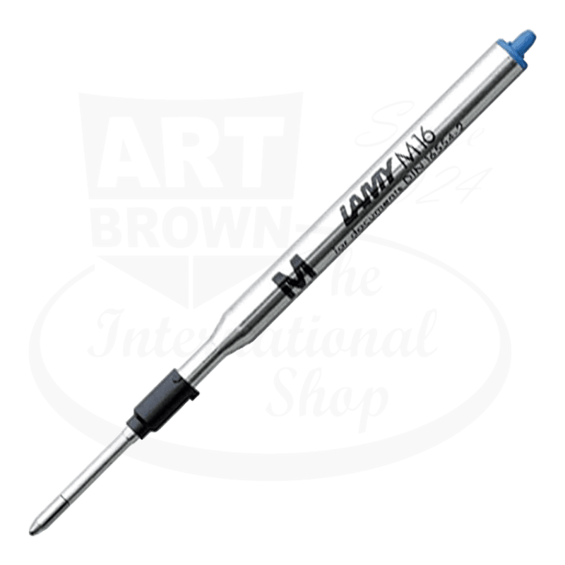 LAMY M16 giant blue medium ballpoint refill LM16BLM, metal and plastic construction, silver barrel with blue ink cartridge, replacement pen refill