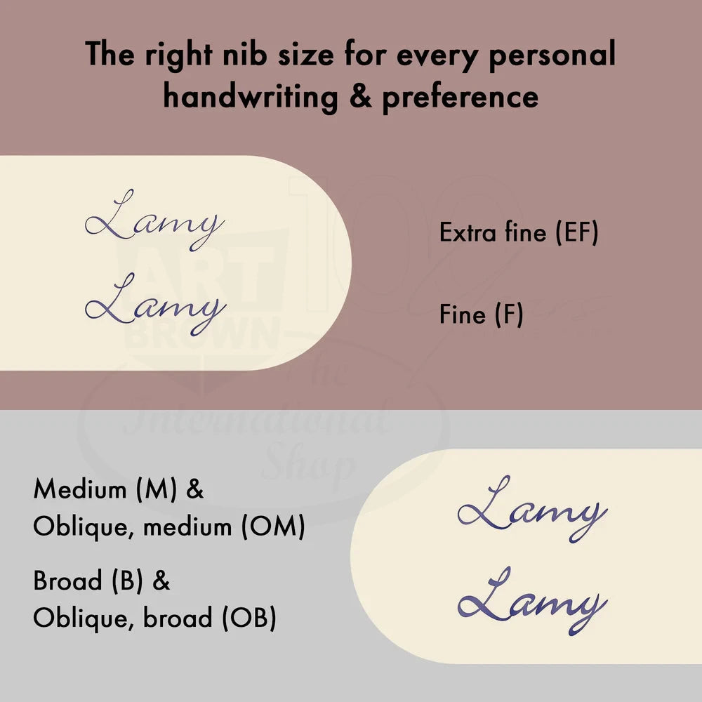 LAMY Studio Piano Red Medium Fountain Pen, L68PRDM metal body showing nib size handwriting style comparison
