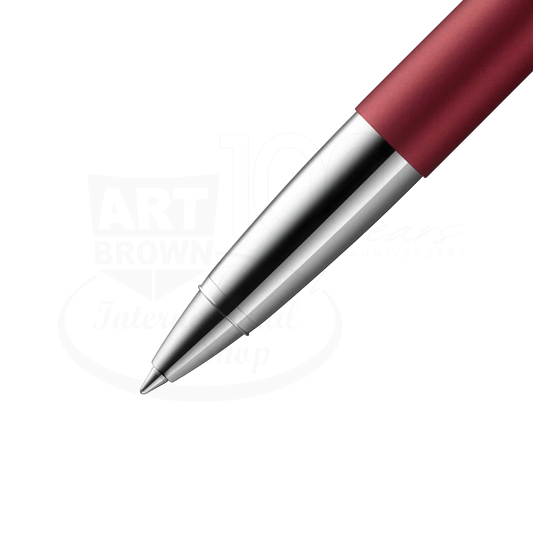 LAMY Studio Royal Red Rollerball, L367RRM, metal tip and barrel, deep red matte finish, sleek design close-up view