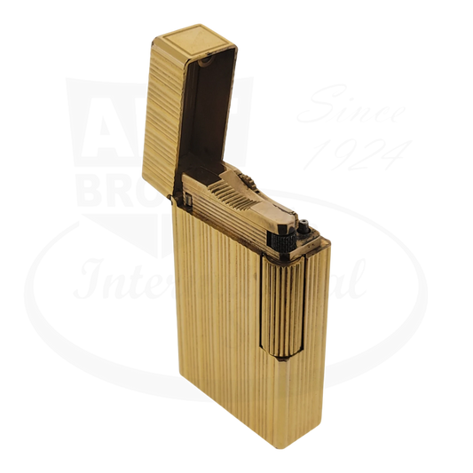 S.T. Dupont Ligne 1 BS lighter in gold seen from the front with lid open.