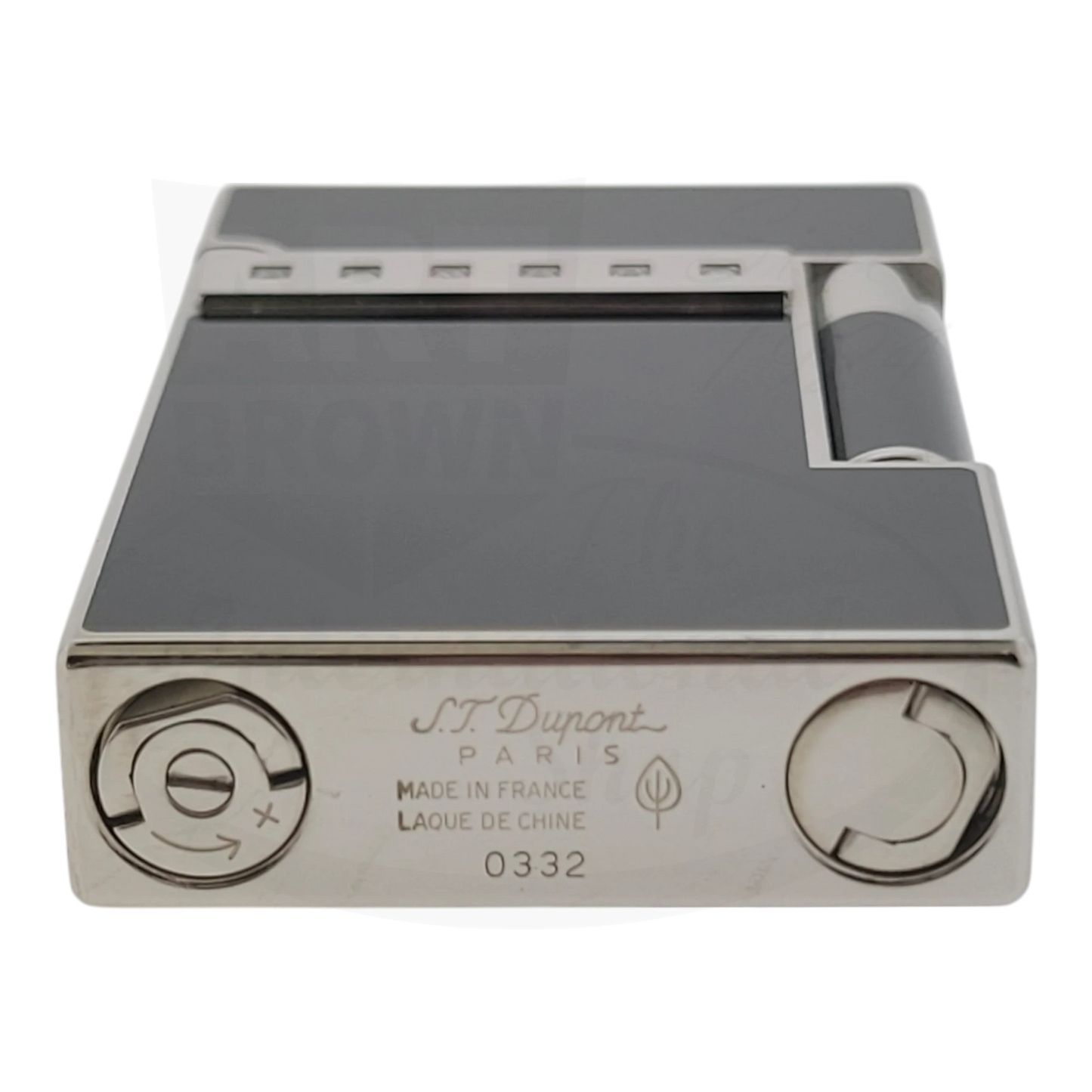 ST Dupont Ligne 2 016478 palladium-plated luxury lighter with black Chinese lacquer and diamond accents, display model view