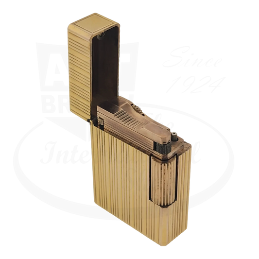 S.T. Dupont Ligne 1 BS Gold lighter, vertical lines, open view from the front.
