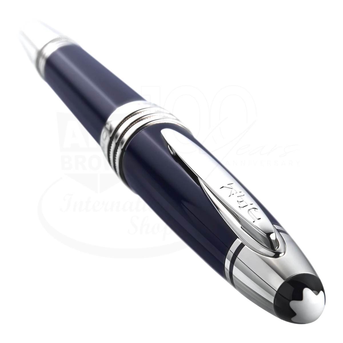 Montblanc Homage to John F. Kennedy Special Edition rollerball pen in navy blue and silver shown diagonally