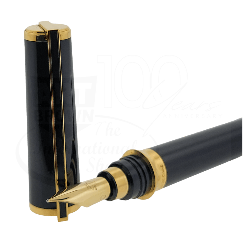 Preowned Vintage S.T. Dupont Montparnasse Black Lacquer & Gold Fountain Pen