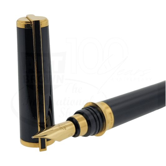 Preowned Vintage S.T. Dupont Montparnasse Black Lacquer & Gold Fountain Pen