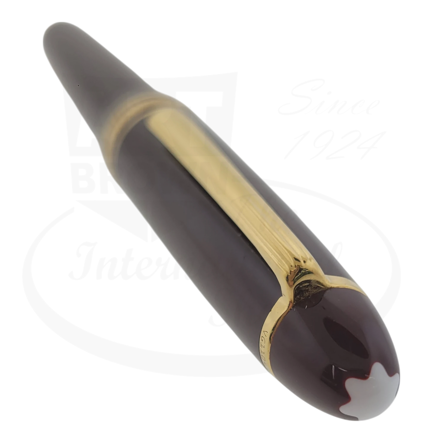 Montblanc Meisterstuck 161 Le Grand ballpoint pen in burgundy resin with gold-plated trim, featuring snowcap emblem and twist mechanism