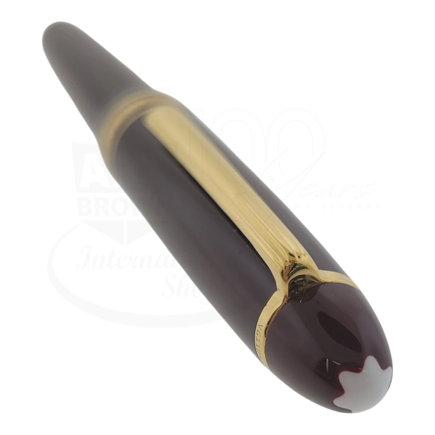 Burgundy and gold luxury ballpoint pen with a glossy finish and elegant clip design