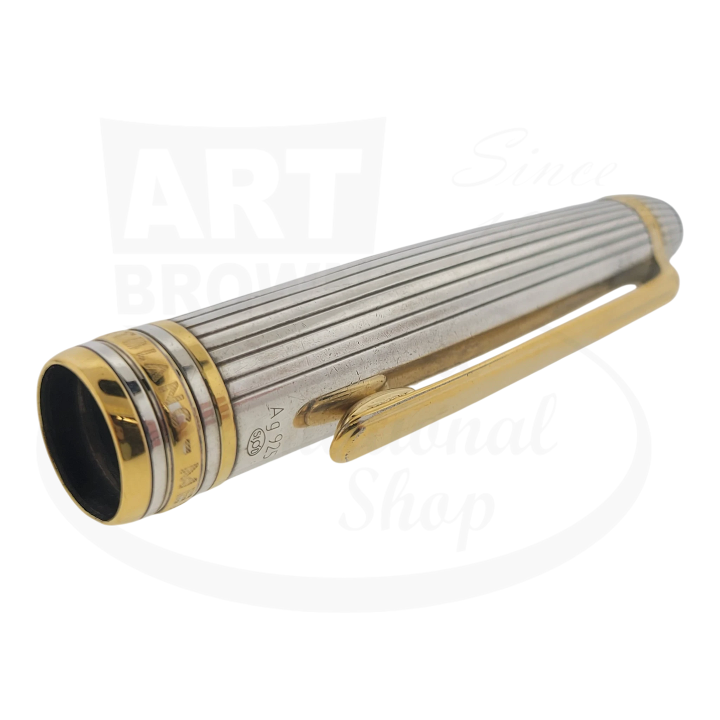 Montblanc Classic 163 rollerball pen sterling silver pinstripe with gold-plated clip and trim closed cap view