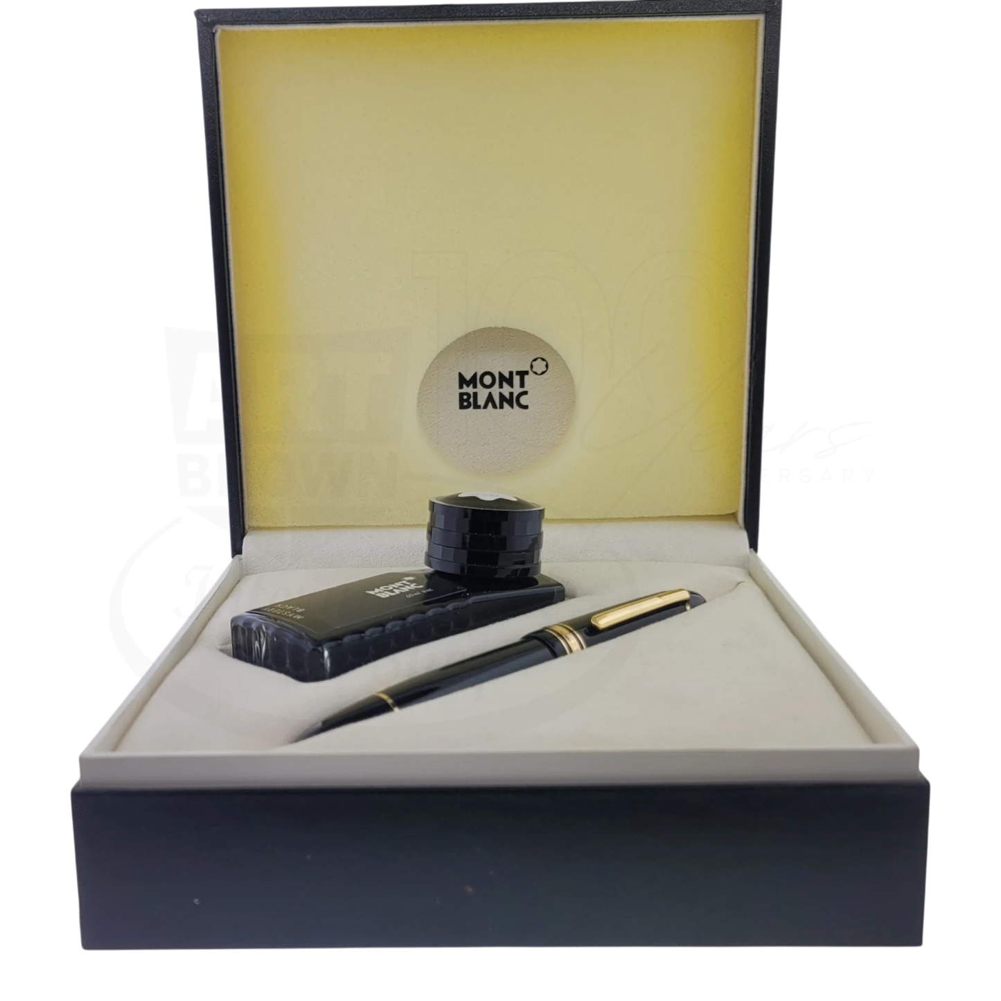 Montblanc Meisterstück 149 Pix fountain pen set with black resin body, 18K gold trim, ink bottle in luxury box