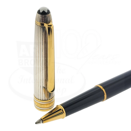 Montblanc Meisterstück Solitaire Doué rollerball pen with sterling silver cap, gold-plated trim, and black resin barrel