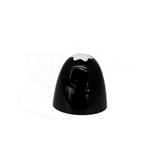 Glossy black fountain pen cap top with white star emblem, elegant and designed for a luxury writing instrument.