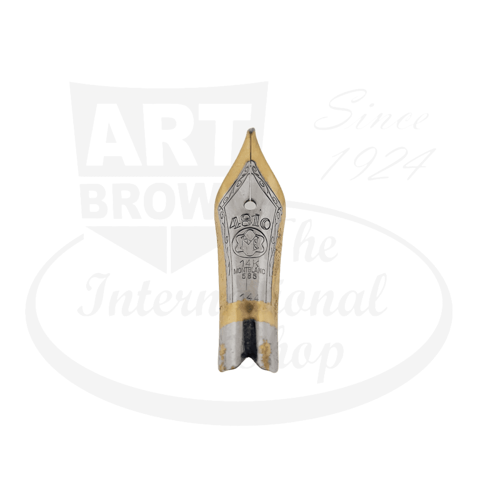 Montblanc Meisterstuck 144 14K gold and platinum duotone medium fountain pen nib featuring ornate engraved design and split tip