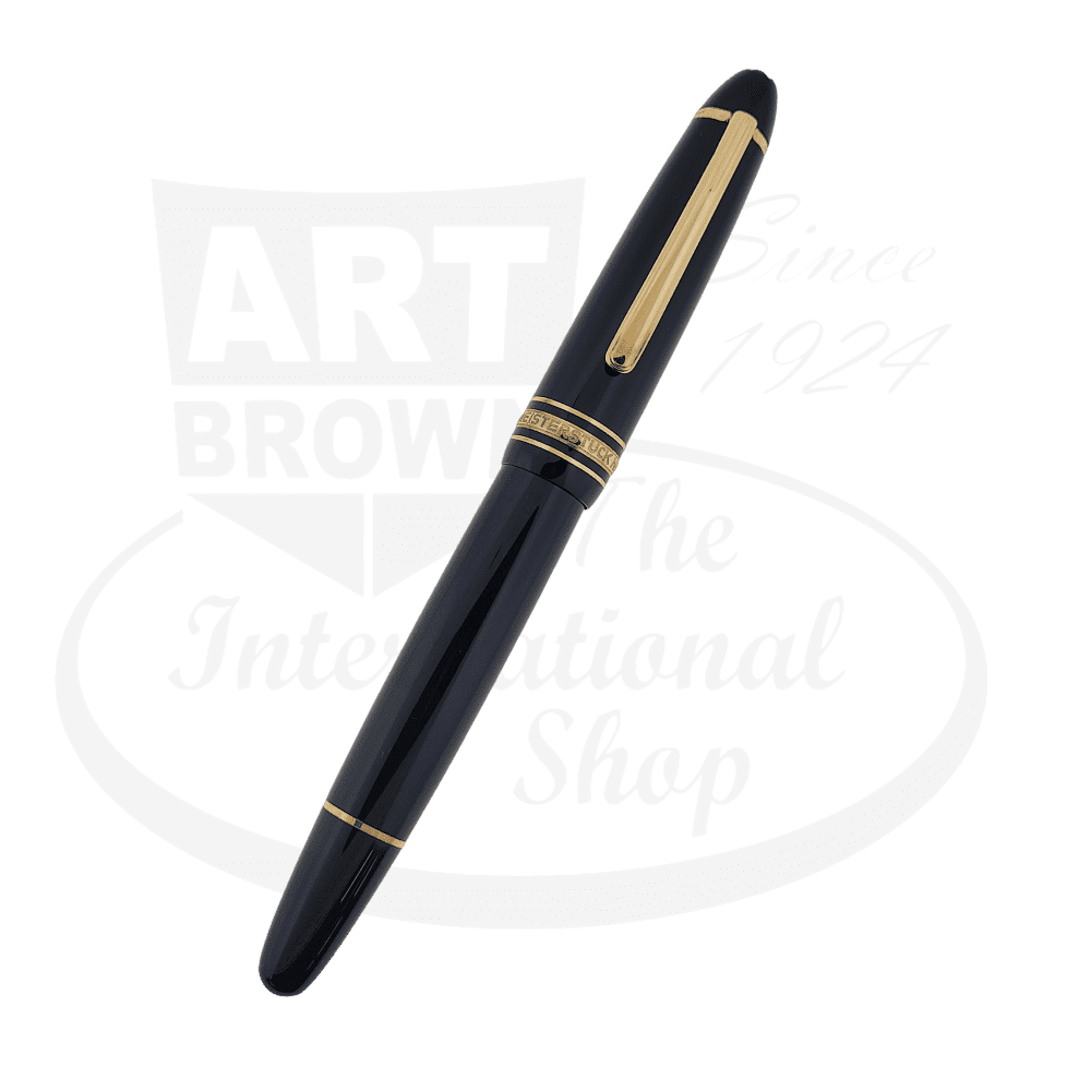 Montblanc Meisterstuck 166 black resin document highlighter with gold-plated trim and clip, shown against white background