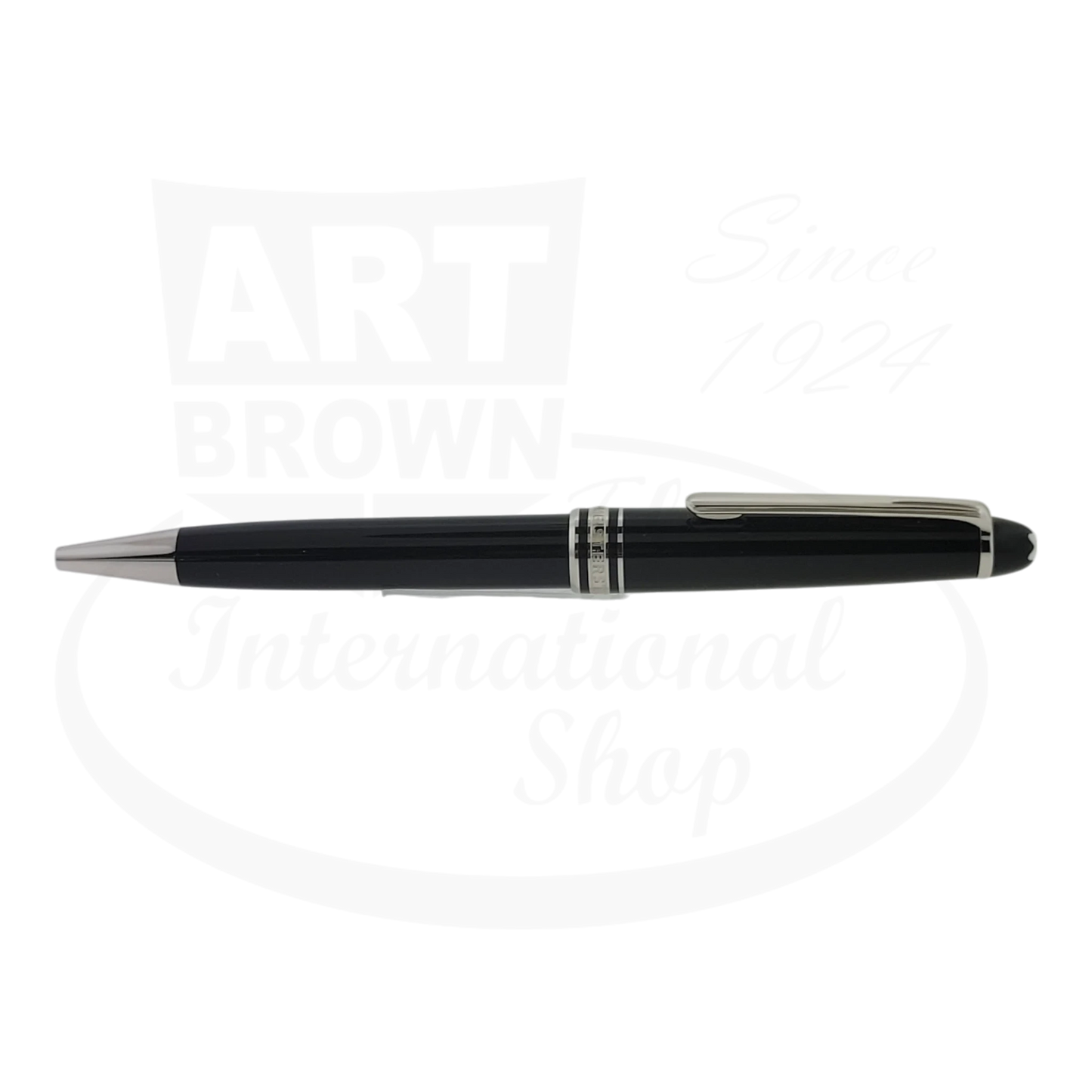 Montblanc Meisterstuck 146 black resin ballpoint pen with platinum-plated trim and clip, featuring classic cigar-shaped barrel design