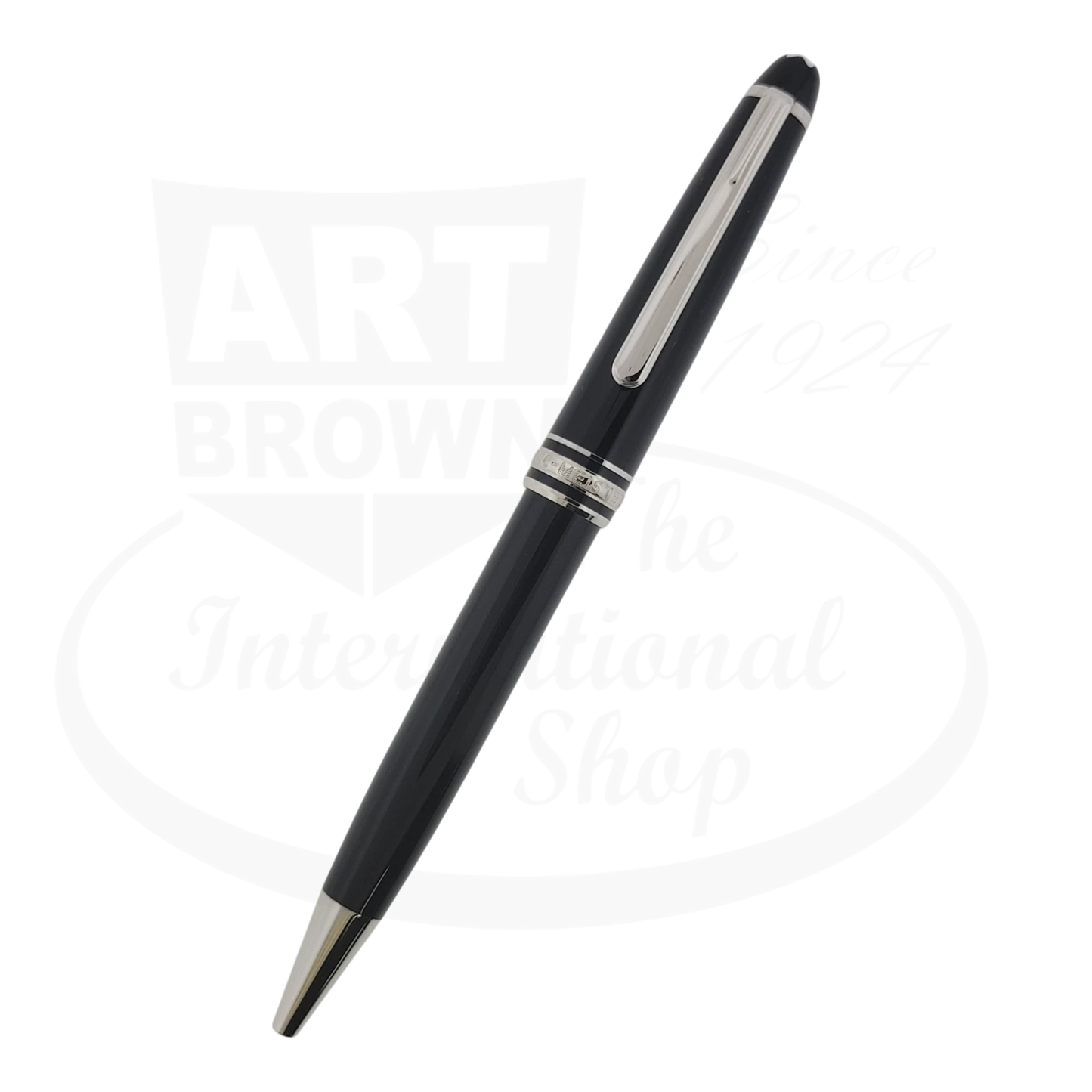 Montblanc Meisterstuck 146 black resin and platinum-plated ballpoint pen featuring sleek barrel design with signature clip and twin rings