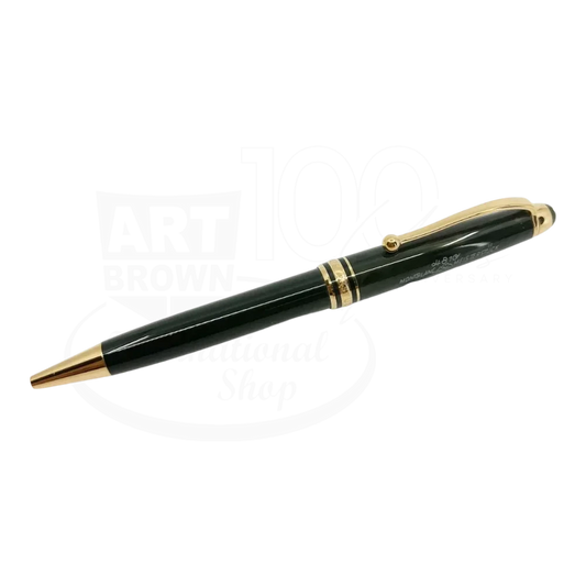 Montblanc Mesiterstuck Origins ballpoint pen with green resin body and gold-plated clip and accents, sleek design